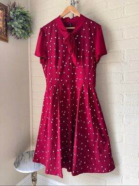 Red Polka Dot Tie-Neck Fit & Flare Dress 3xl NEW keyhole neck tie NeW retro look